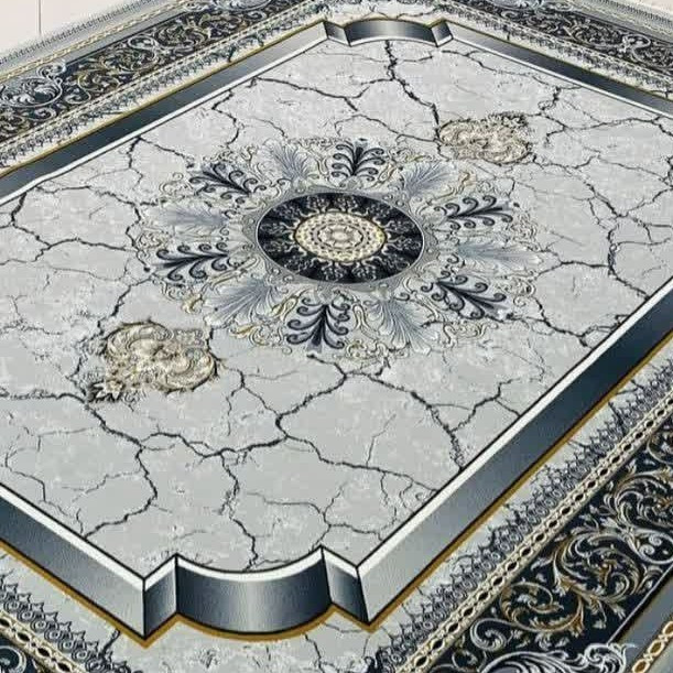 فرش 9متری ماشینی 500شانه بی سی اف کاشان نقشه پناه نقره ای