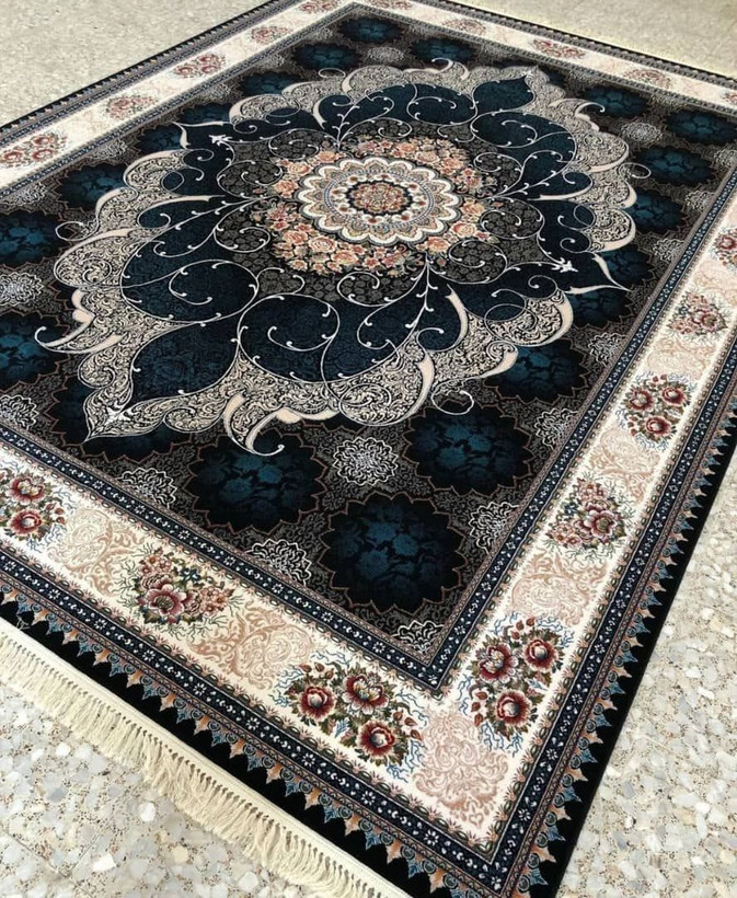 فرش ماشینی 500شانه 12متری ورژن نقشه چکاوک سرمه ایی 2عددی